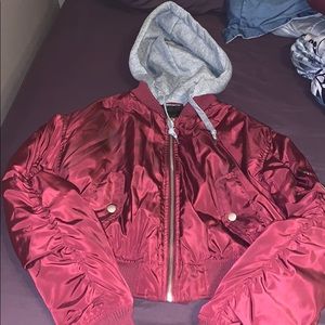Burgundy Crop Bomber Jacket